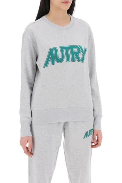 Shop Autry Sweatshirt With Maxi Logo Print In Grigio