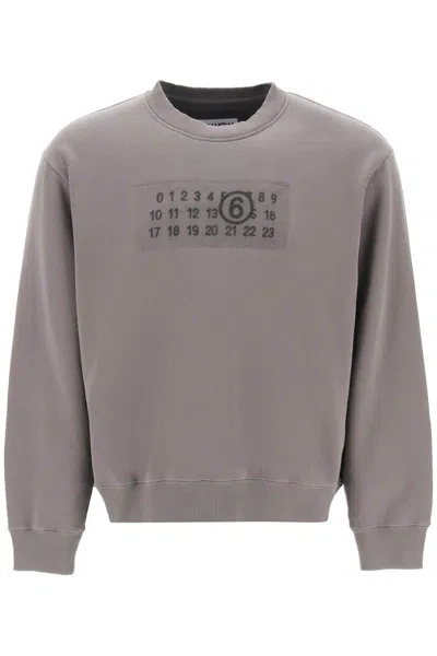 Shop Mm6 Maison Margiela Sweatshirt With Numeric Logo Print In Grigio