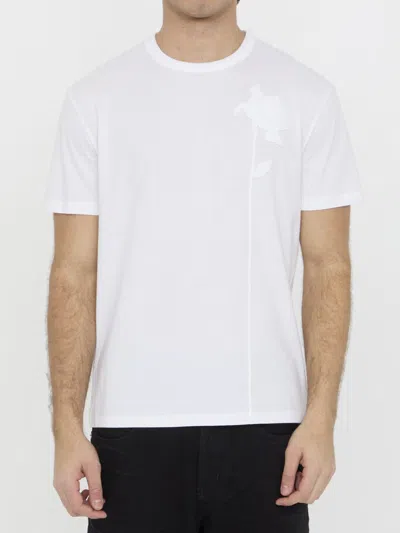 Shop Valentino T-shirt With Flower Embroidery In White