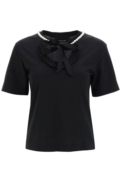 Shop Simone Rocha T-shirt With Heart-shaped Cut-out And Pearls In Nero