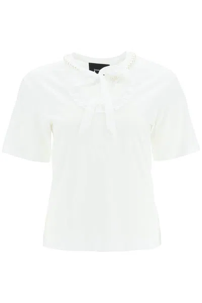 Shop Simone Rocha T-shirt With Heart-shaped Cut-out And Pearls In Bianco
