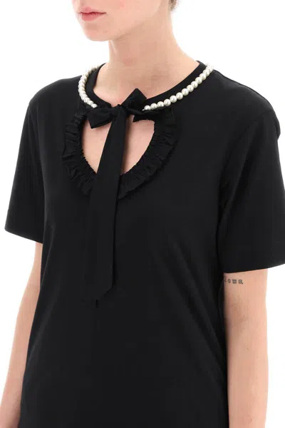 Shop Simone Rocha T-shirt With Heart-shaped Cut-out And Pearls In Nero