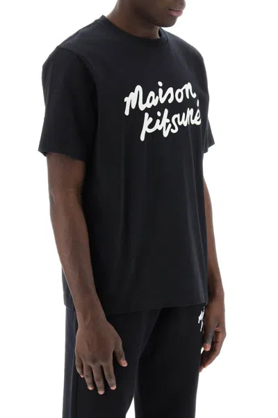 Shop Maison Kitsuné T-shirt With Logo In Handwriting In Nero