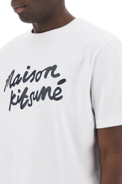 Shop Maison Kitsuné T-shirt With Logo In Handwriting In Bianco