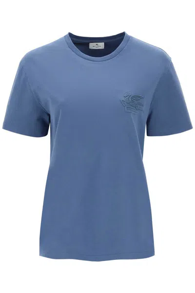 Shop Etro T-shirt With Pegasus Embroidery In Blu