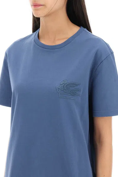 Shop Etro T-shirt With Pegasus Embroidery In Blu