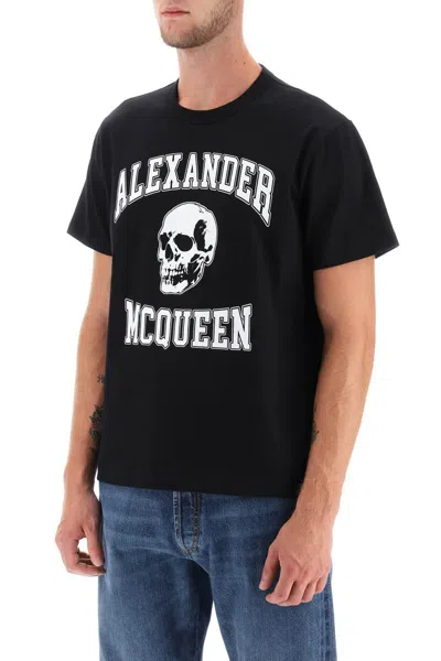 Shop Alexander Mcqueen T-shirt With Varsity Logo And Skull Print In Nero