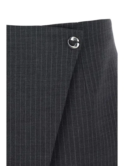 Shop Coperni Grey Pinstriped Wrap Mini Skirt In Wool Woman