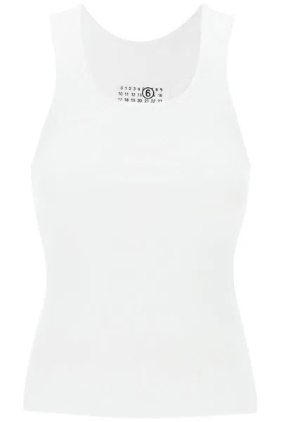 Shop Mm6 Maison Margiela Tank Top With Numeric Logo In Bianco