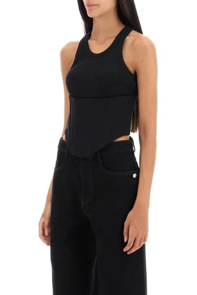 Shop Dion Lee Tank Top With Underbust Corset In Nero