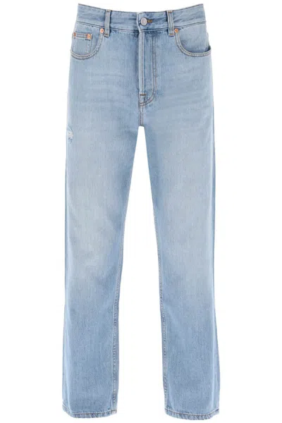 Shop Valentino Tapered Jeans With Medium Wash In Celeste