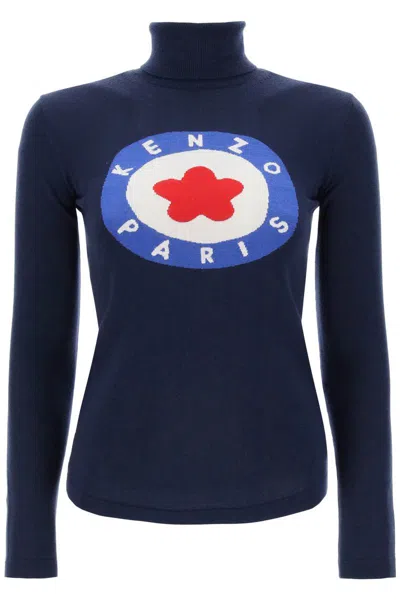 Shop Kenzo Target Wool Turtleneck Sweater In Blu