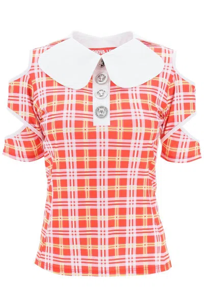 Shop Chopova Lowena Tartan Motif Cut-out Polo Shirt In Rosso