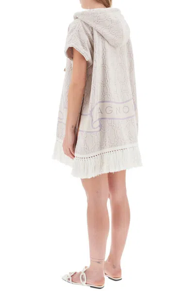 Shop Agnona Terry Poncho With Chain Motif In Bianco
