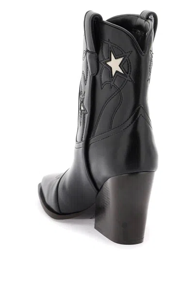 Shop Stella Mccartney Texan Ankle Boots With Star Embroidery In Nero