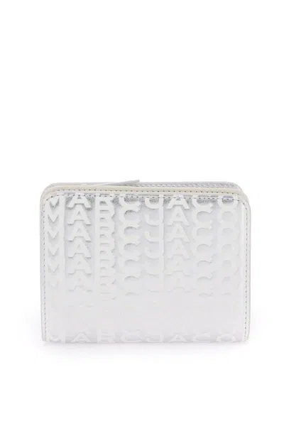 Shop Marc Jacobs The Monogram Metallic Mini Compact Wallet In Argento