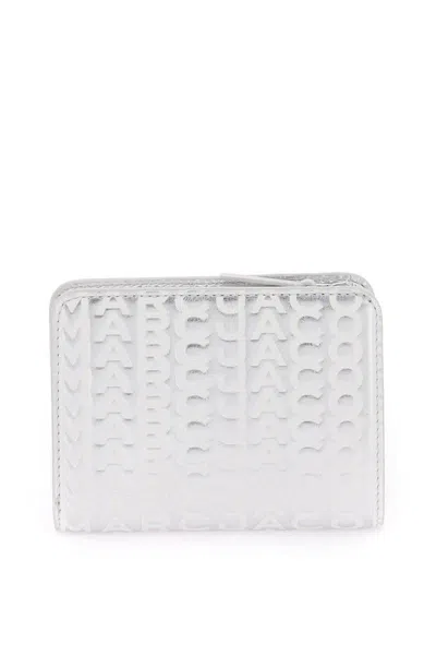 Shop Marc Jacobs The Monogram Metallic Mini Compact Wallet In Argento