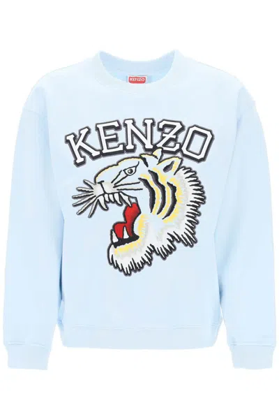 Shop Kenzo Tiger Varsity Crew-neck Sweatshirt In Celeste
