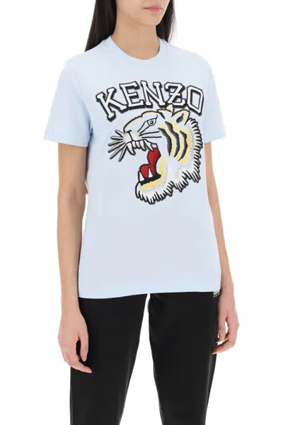 Shop Kenzo Tiger Varsity Crew-neck T-shirt In Celeste