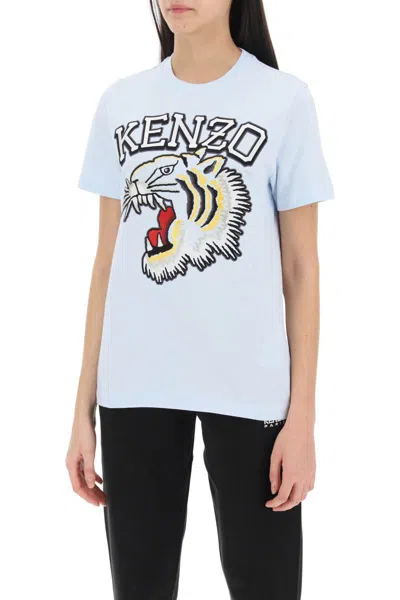 Shop Kenzo Tiger Varsity Crew-neck T-shirt In Celeste