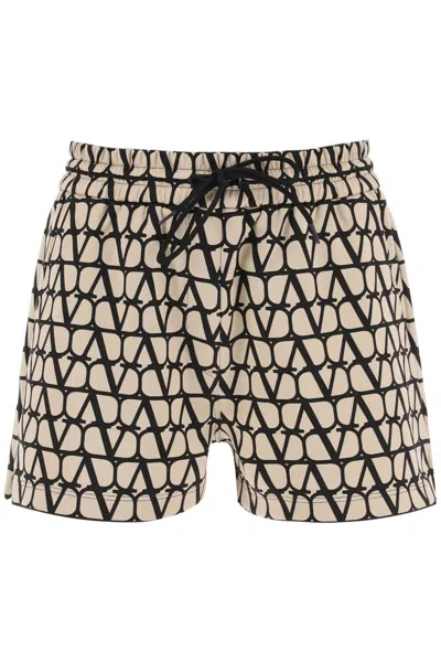 Shop Valentino Toile Iconographe Jersey Shorts In Beige