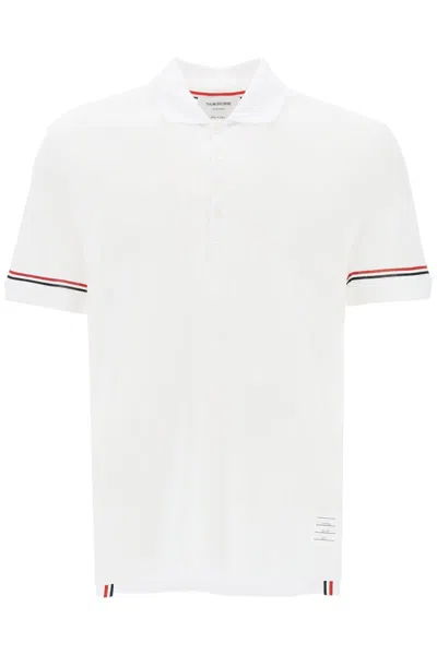 Shop Thom Browne Tricolor Intarsia Polo Shirt In Bianco