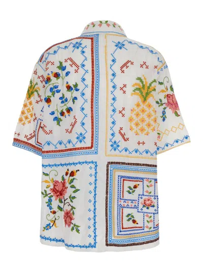 Shop Farm Rio White Shirt With Short Sleeves In Techno Fabric Woman In Multicolor