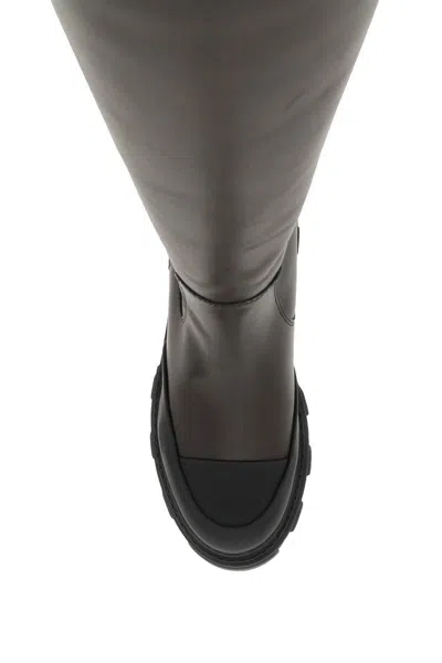Shop Ganni Tubular Leather Boots In Marrone