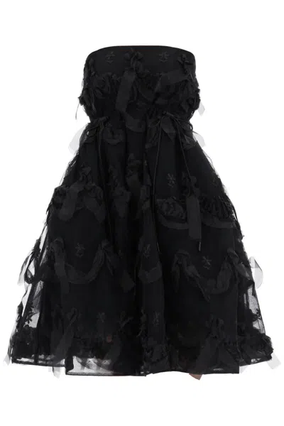 Shop Simone Rocha Tulle Dress With Bows And Embroidery. In Nero