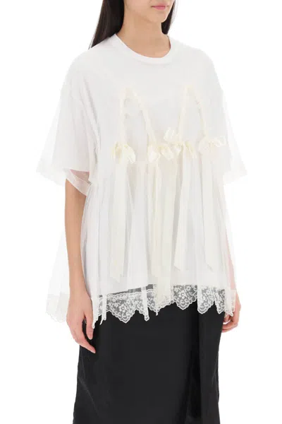 Shop Simone Rocha Tulle Top With Lace And Bows In Bianco