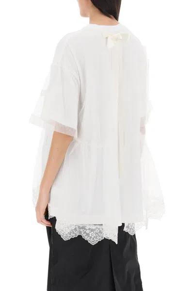 Shop Simone Rocha Tulle Top With Lace And Bows In Bianco
