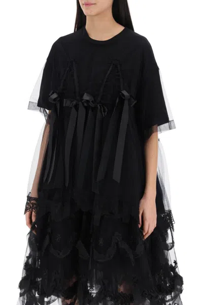 Shop Simone Rocha Tulle Top With Lace And Bows In Nero