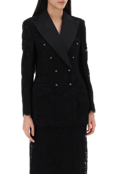 Shop Dolce & Gabbana Turlington Double-breasted Lace Blazer In Nero