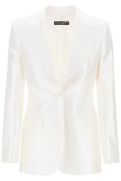 Shop Dolce & Gabbana Turlington Jacket In Silk Mikado In Bianco
