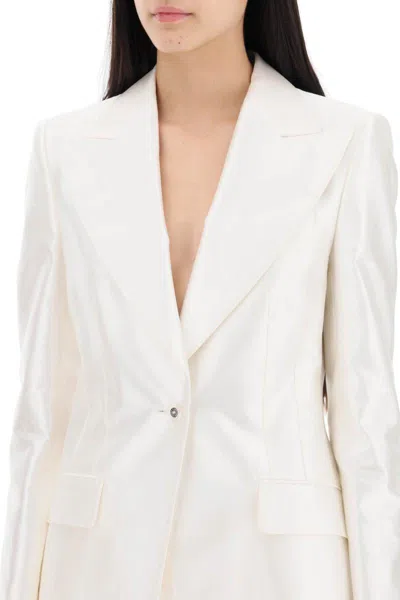 Shop Dolce & Gabbana Turlington Jacket In Silk Mikado In Bianco