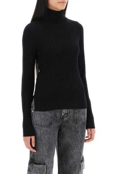 Shop Ganni Turtleneck Sweater With Back Cut Out In Nero