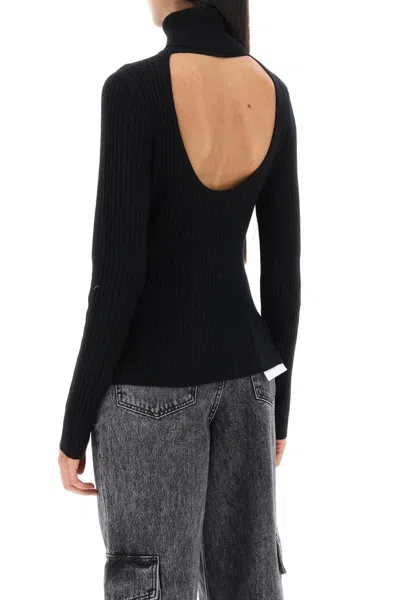 Shop Ganni Turtleneck Sweater With Back Cut Out In Nero