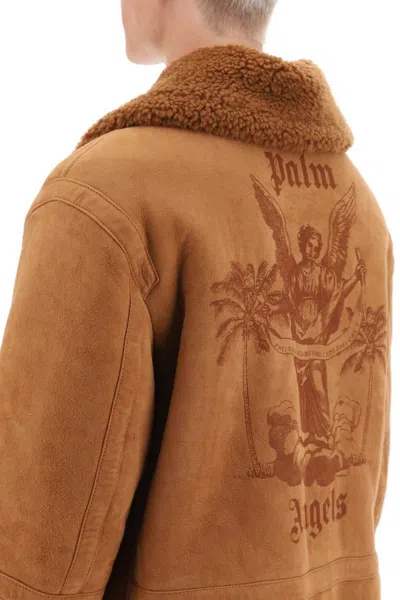 Shop Palm Angels University Shearling Jacket In Marrone