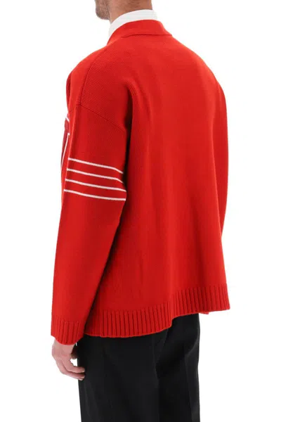 Shop Valentino V Patch Wool Cardigan In Rosso