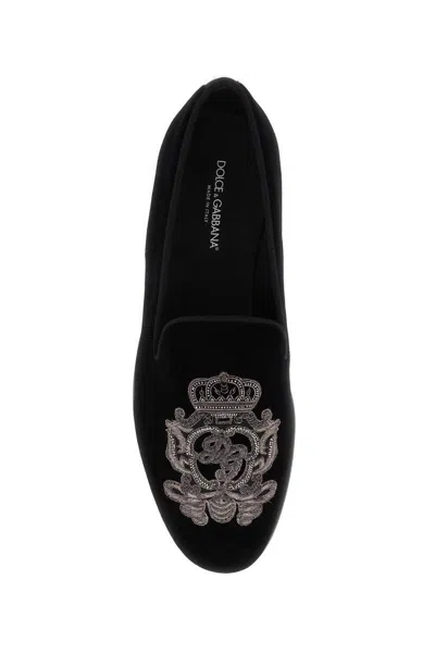 Shop Dolce & Gabbana Velvet Loafers In Nero