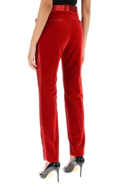 Shop Tom Ford Velvet Pants With Satin Bands In Rosso