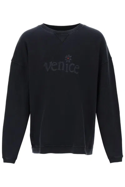 Shop Erl Venice Print Maxi Sweatshirt In Nero