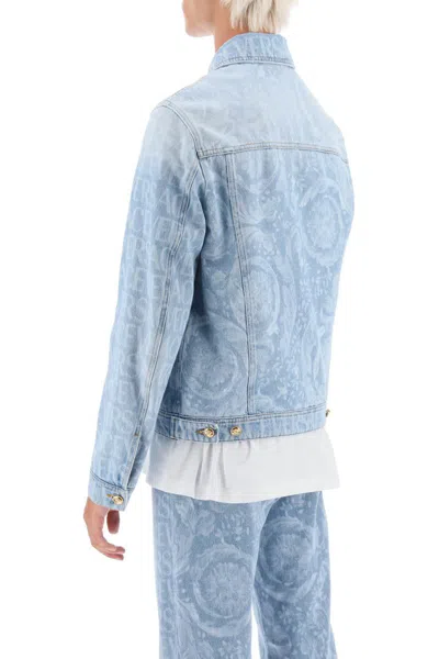 Shop Versace Allover Denim Jacket In Blu