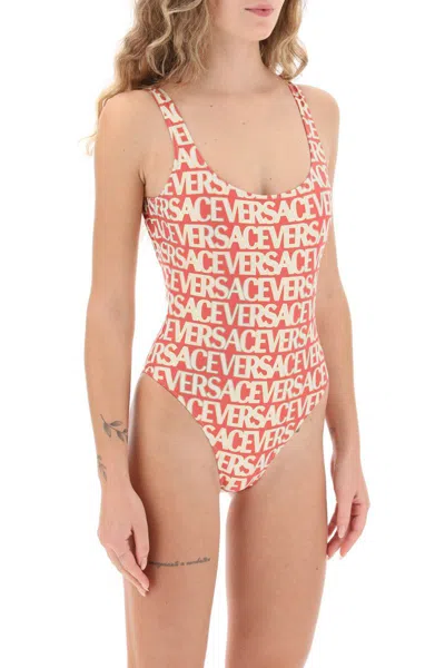 Shop Versace Allover One-piece Swimwear In Fuxia