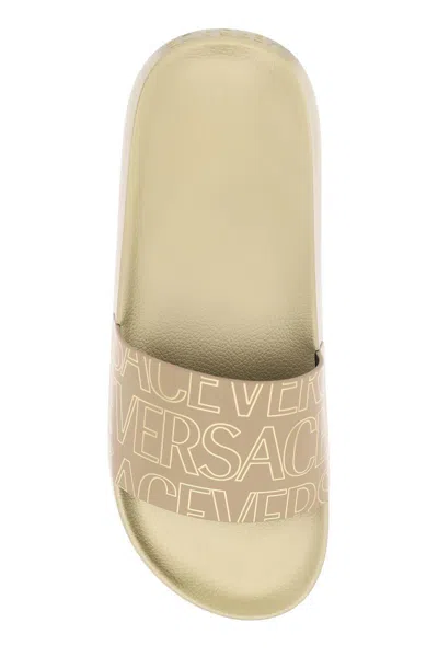 Shop Versace Allover Slides In Oro