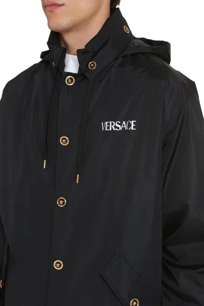 Shop Versace Hooded Windbreaker In Black