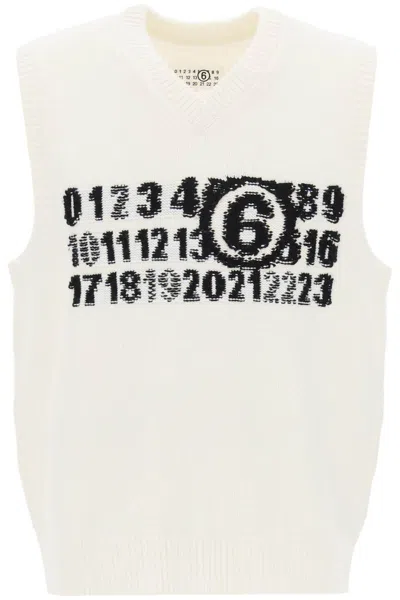 Shop Mm6 Maison Margiela Vest With Jacquard Numeric Logo In Bianco