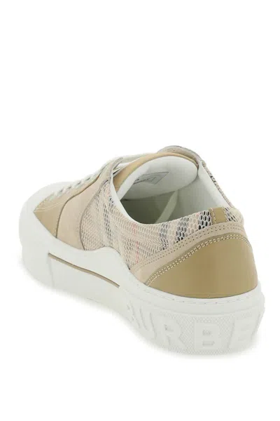 Shop Burberry Vintage Check &amp; Leather Sneakers In Beige