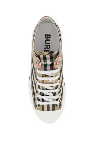 Shop Burberry Vintage Check Low Sneakers In Beige