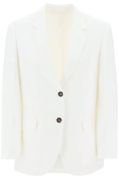 Shop Brunello Cucinelli Viscose-linen Single-breasted Blazer In Bianco